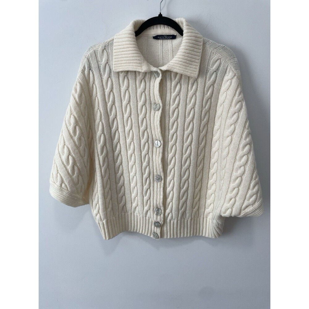 Your Sixth Sense Medium Cream Poncho Button Sweater Wool Blend Preppy Classic